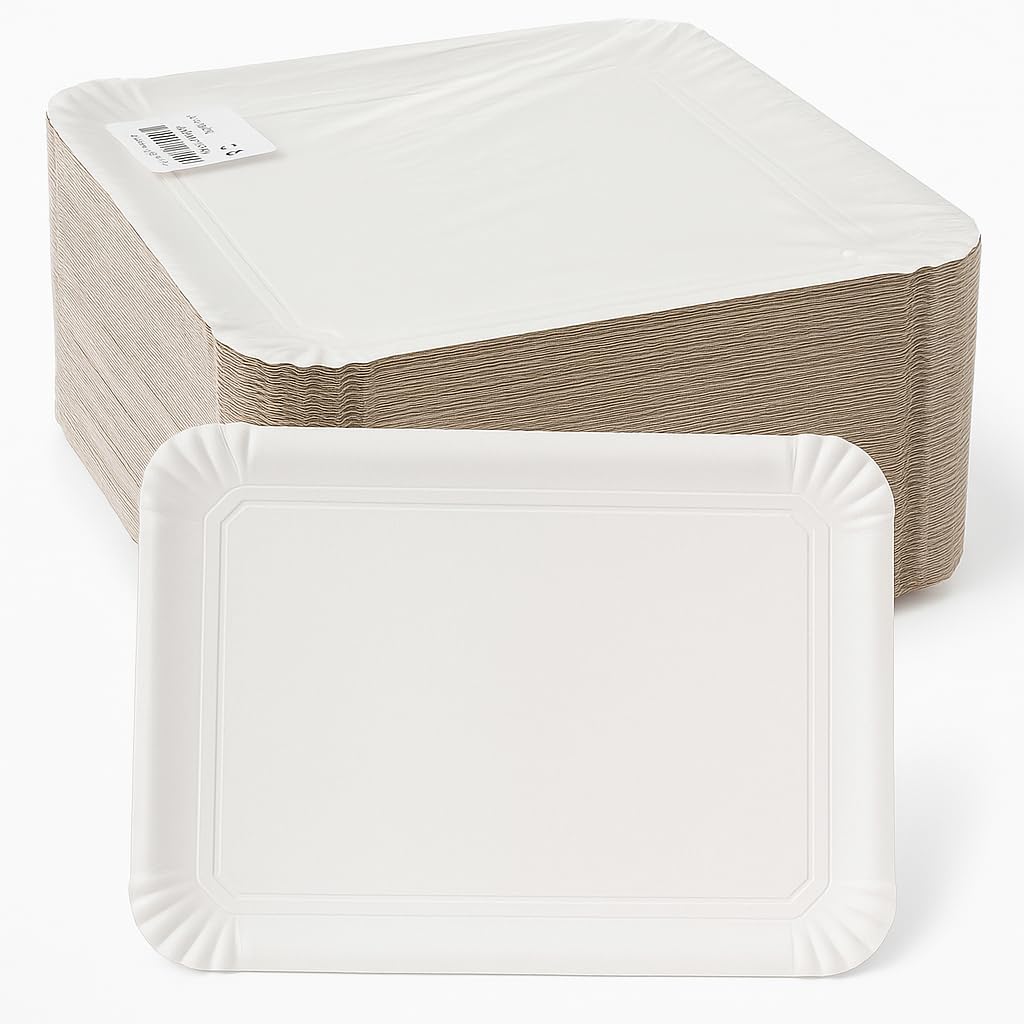 50 Bandejas de Cartón Blanco 34x43 cm | Antigrasa y Resistentes | Ideales para Pastelería, Repostería y Presentaciones | Bandejas Desechables, Ecológicas, Reciclables y Compostables