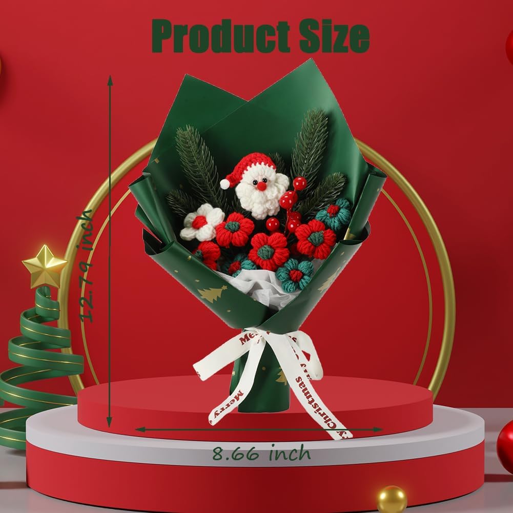 Christmas Handmade Crochet Flower - Artificial Flower Bouquet Knitted Bouquet for Home Decoration Table Centerpiece