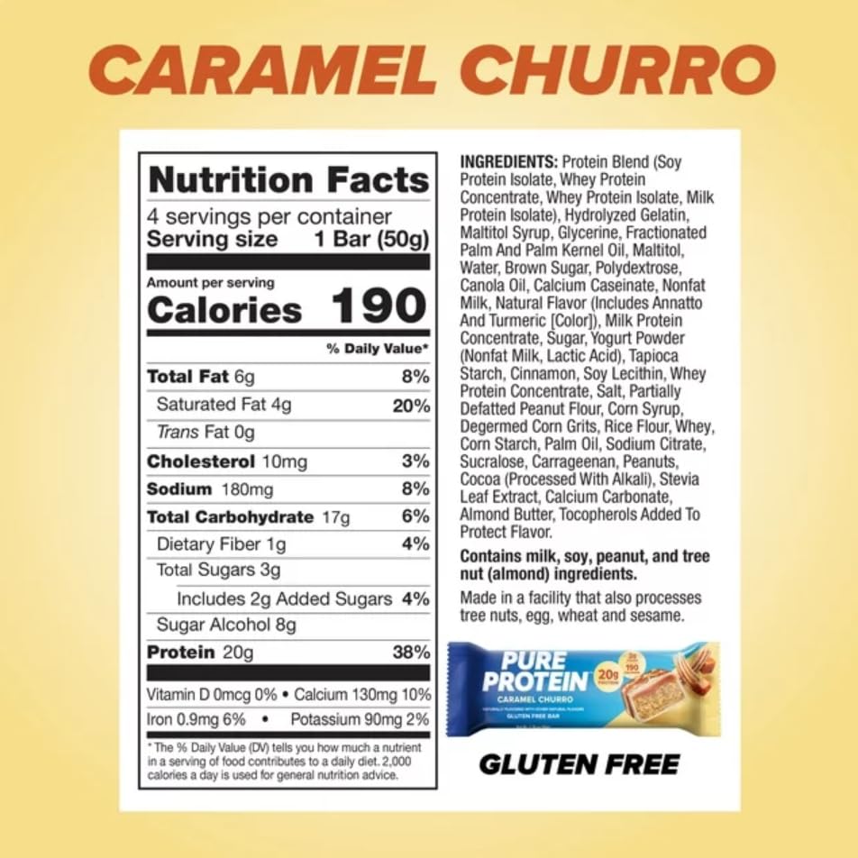 Miniatura 4 de Caramelo Churro, barras de proteína pura, 0.71 onzas de alto contenido en proteínas, aperitivos nutritivos para apoyar la energía, (en empaque NEYUM