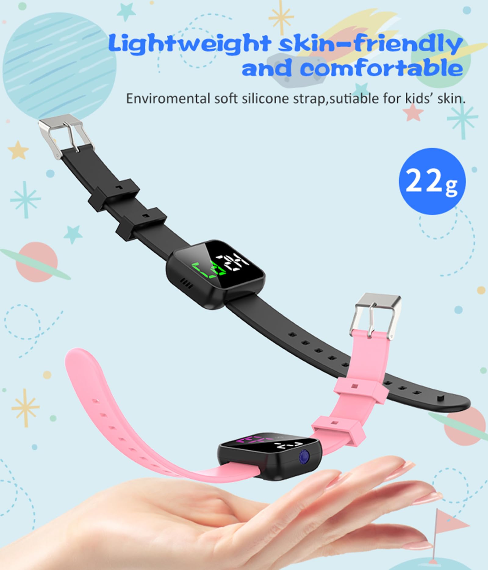 Orologio digitale per bambini, senza app e cellulare, contapassi per bambini, distanza 16, sveglia coutdown per bambini, orologio digitale a LED, per bambini, donne, anziani, fitness, ragazzi e