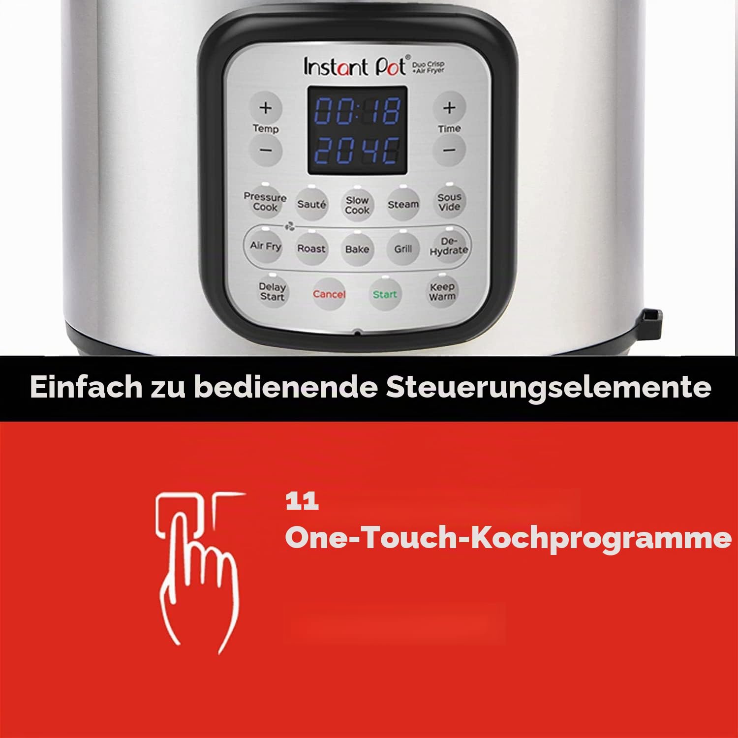 Instant Pot Duo Crisp 5.7L + Air Fryer 11-in-1-Elektro-Multikocher – Schnellkochtopf, Heißluftfritteuse, Slow Cooker, Dampfgarer, Grill, Dörrgerät und Sous-Vide-Maschine
