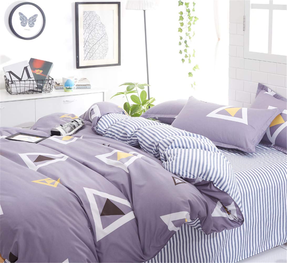 DOTBUY Set Copripiumino Federe 4 Pezzi, Stampa New Copripiumini Hypoallergenic Soft Microfiber Trapunta Set Federa Chiusura con Cerniera Bedding Lamiera Piana (220x240cm,Viola