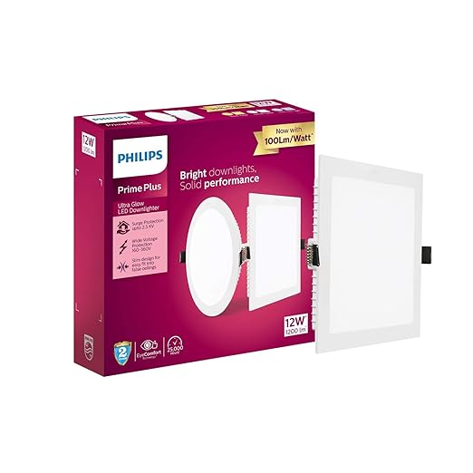 PHILIPS 12W Square AP Plus UltraGlow LED DL Recessed LED Panel Ceiling Light (Pack of 1, Natural White) (929002628701-Pk1)