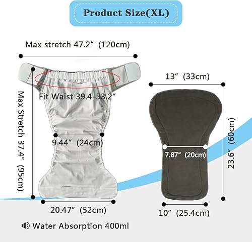 Miniatura 3 de Paquete de 2 pañales de tela para adultos con insertos de pañales, lavables, reutilizables, para adultos, protección contra incontinencia, ropa