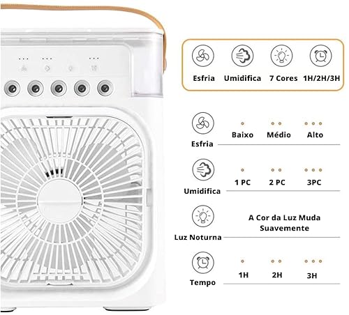 Ventilador Umidificador e Refrigerador de Ar Portátil Usb