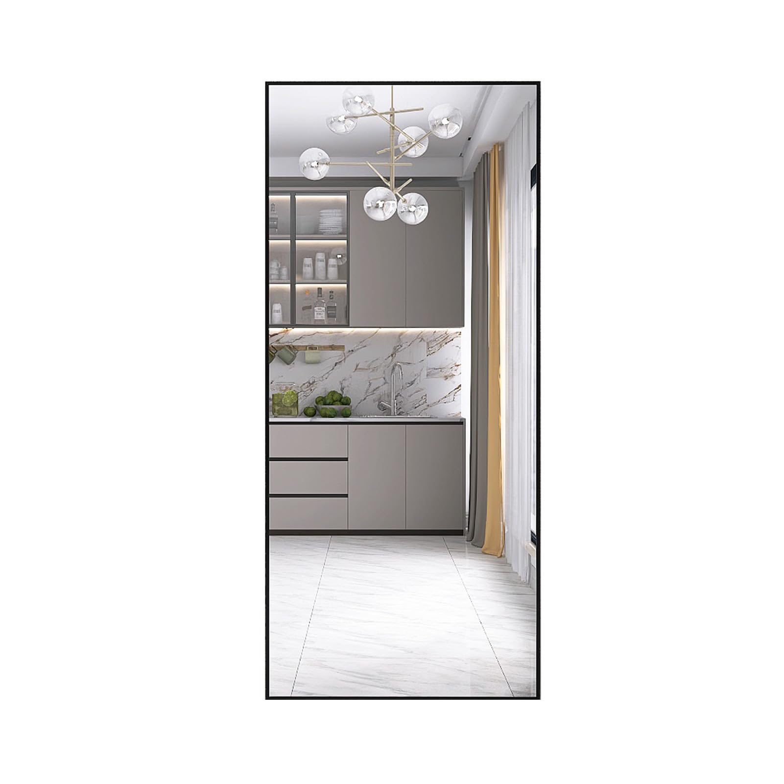 ITETU Espejo De Longitud Completa De 71 X 32 Pulgadas, Espejo Grande De Cuerpo Completo Con Soporte, Vidrio Templado Inastillable HD, Marco De Aluminio Delgado, Decoración Del Hogar, Color Negro