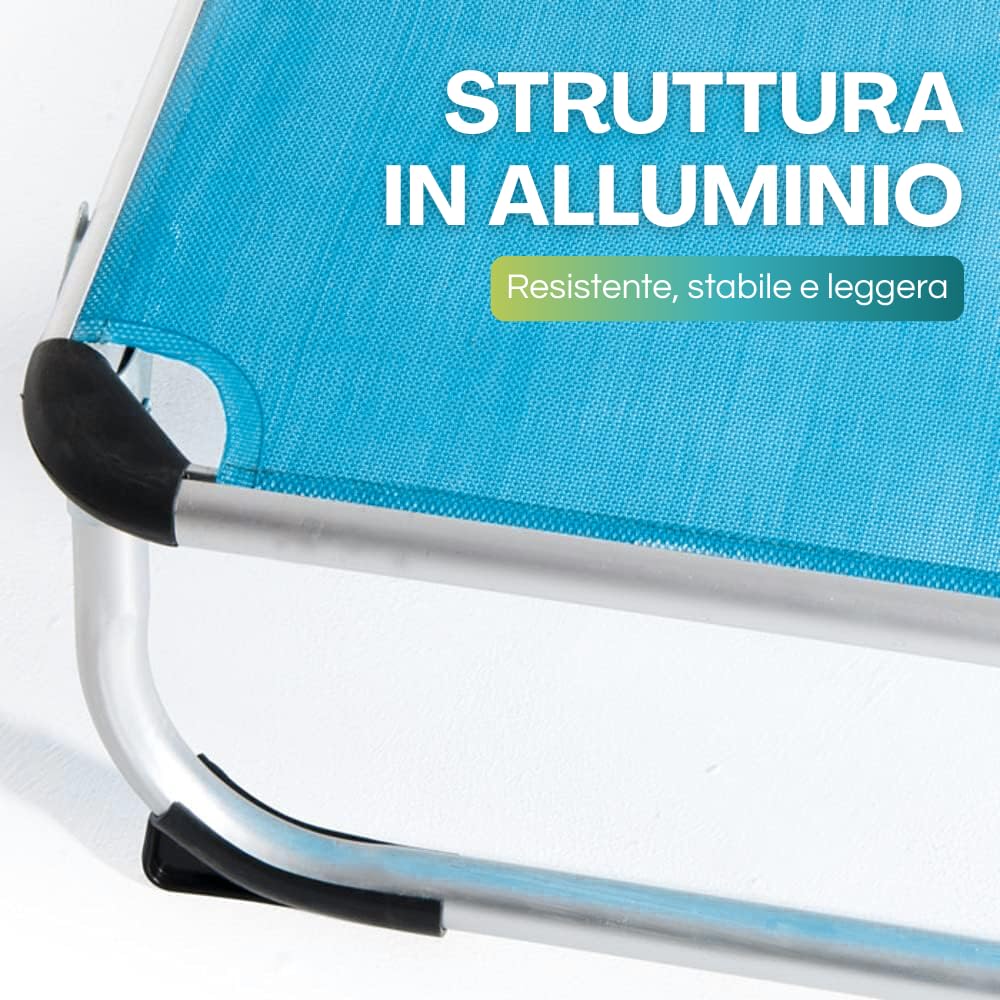 PALUPLUS Lettino Prendisole Pieghevole in ALLUMINIO con Tetto Parasole, Misura 190x60x80 cm, Tessuto Textilene impermeabile, tubolare 25mm per Spiaggia Piscina, Peso Max 120kg -489F-5,4 (Azzurro)