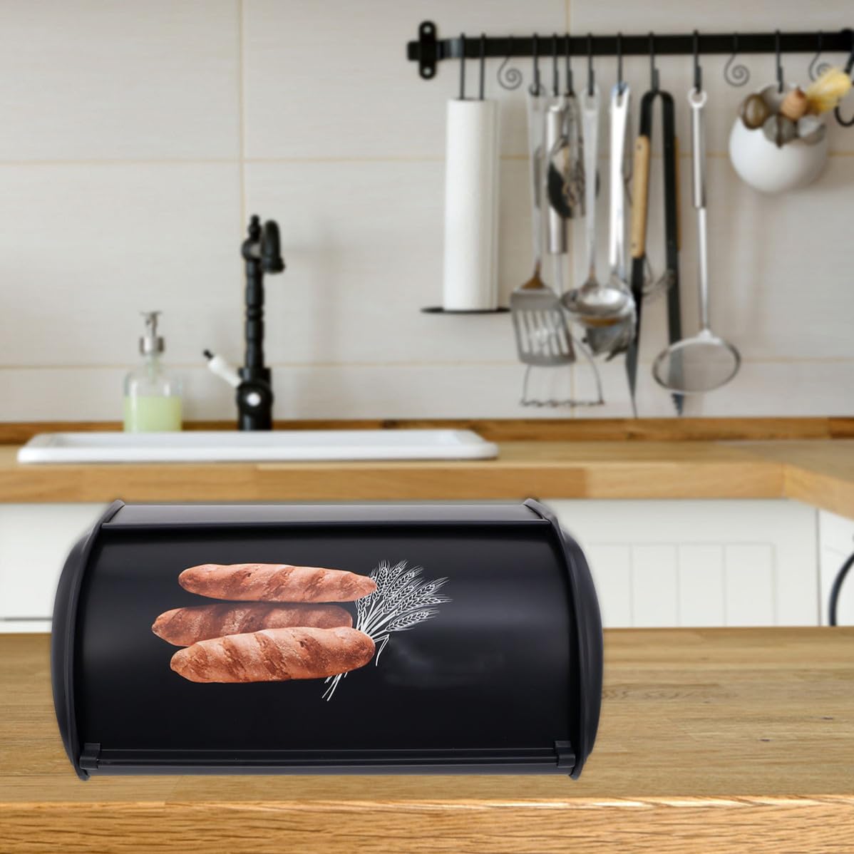 Caja de Pan Metálica Pequeña, Forma Cilíndrica, Tapa Frontal Impresa