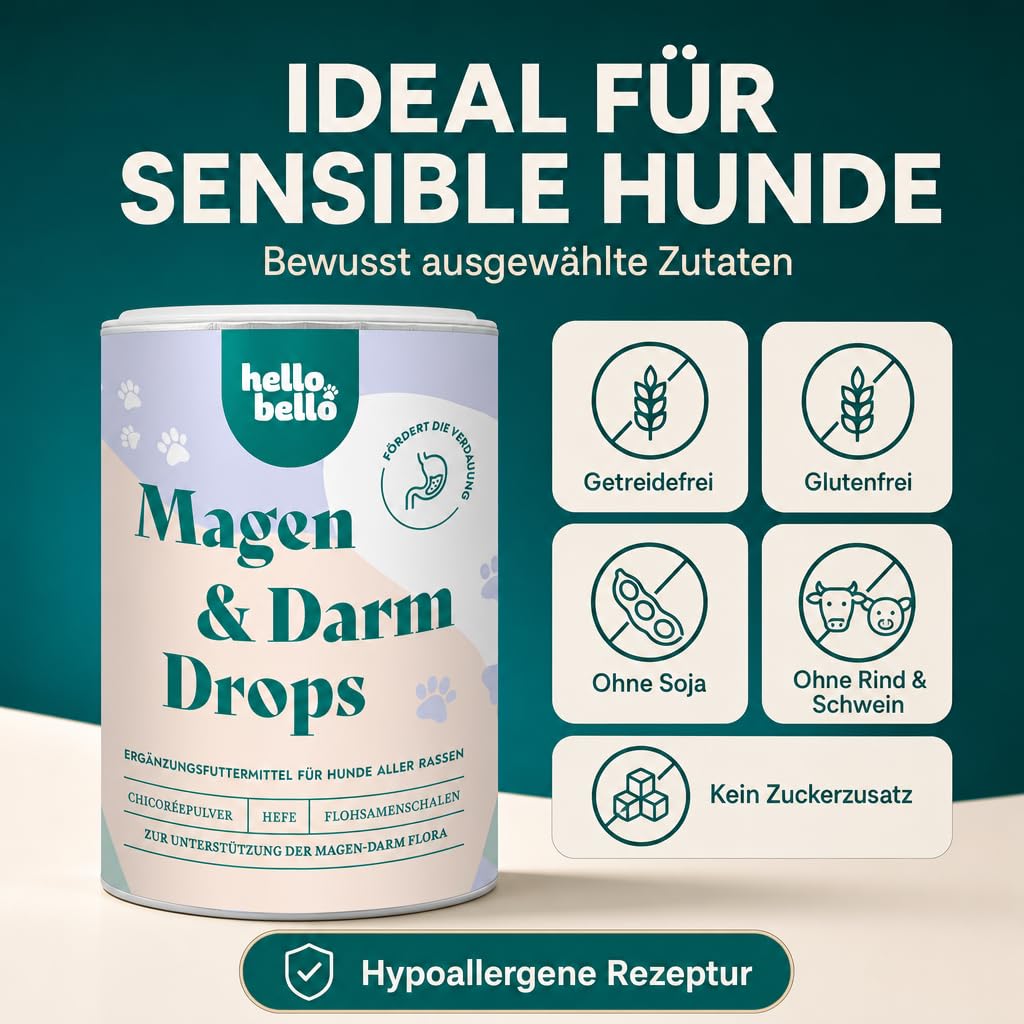 HELLOBELLO Kaltgepresste Magen-Darm Drops für Hunde gegen Sodbrennen 350g Soft mit Bierhefe, 37% Lamm & Meeresalge - Gras und Kotfresser Drops Hund, Gegen Sodbrennen, Magenschutz, Magen