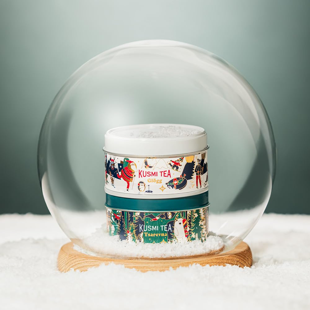 Kusmi Tea - Mini Caja de Regalo - 2 Miniaturas de Té Orgánico Tsarevna y Glögg - 45g - Ideas de regalo para hombres y mujeres - Cinta para colgar en el árbol