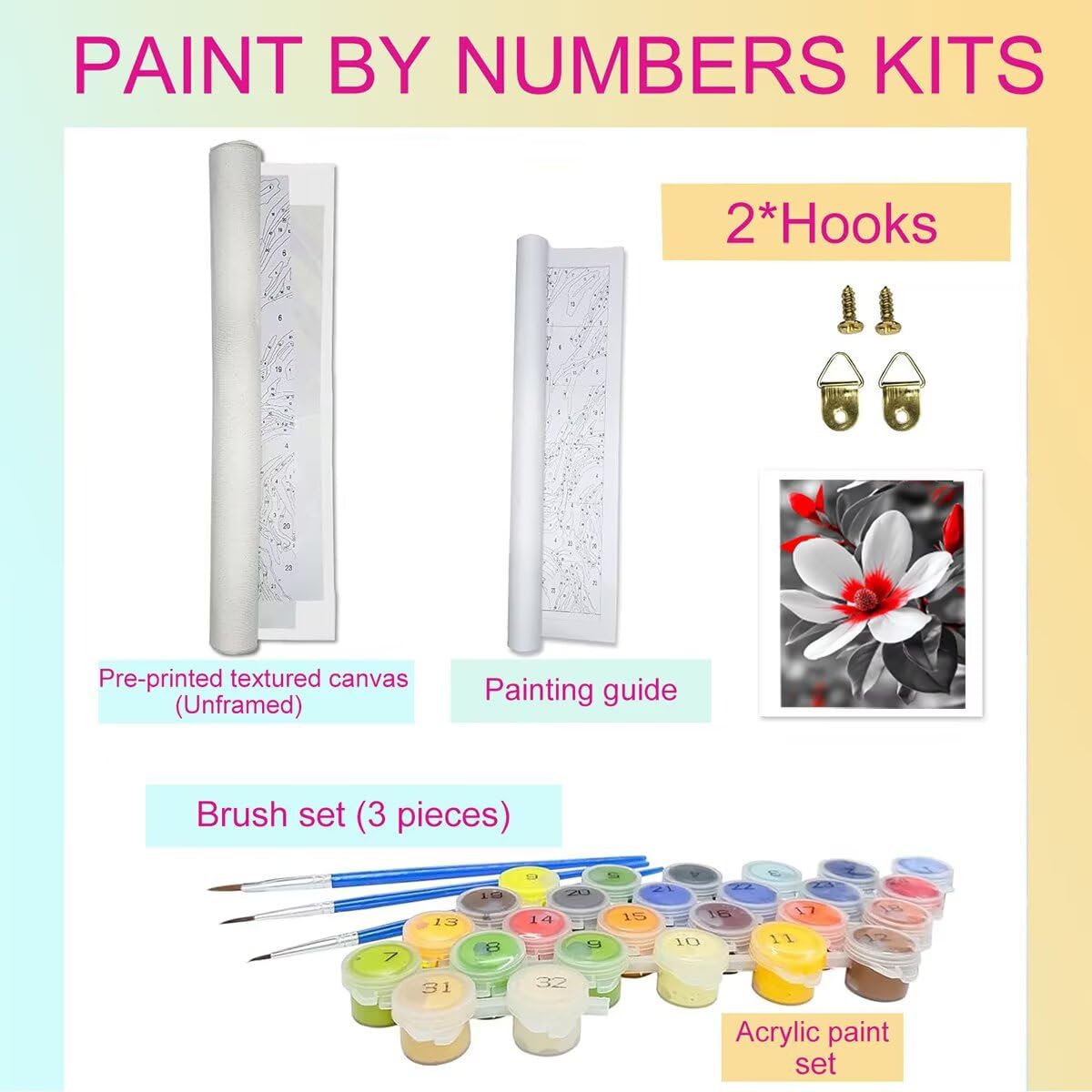 Dipingere con i Numeri Fiore, Paint by Numbers Adulti Pianta, Fai da te Creativi Adulti Quadri da Dipingere Numerati Kit per Decorazione Della Parete di Casa, Regalo 70x95 cm Senza Cornice 4N-V
