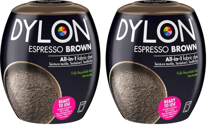 DYLON Washing Machine Fabric Dye Pod for Clothes & Soft Furnishings, 350g – Espresso Brown (Pack of 2)