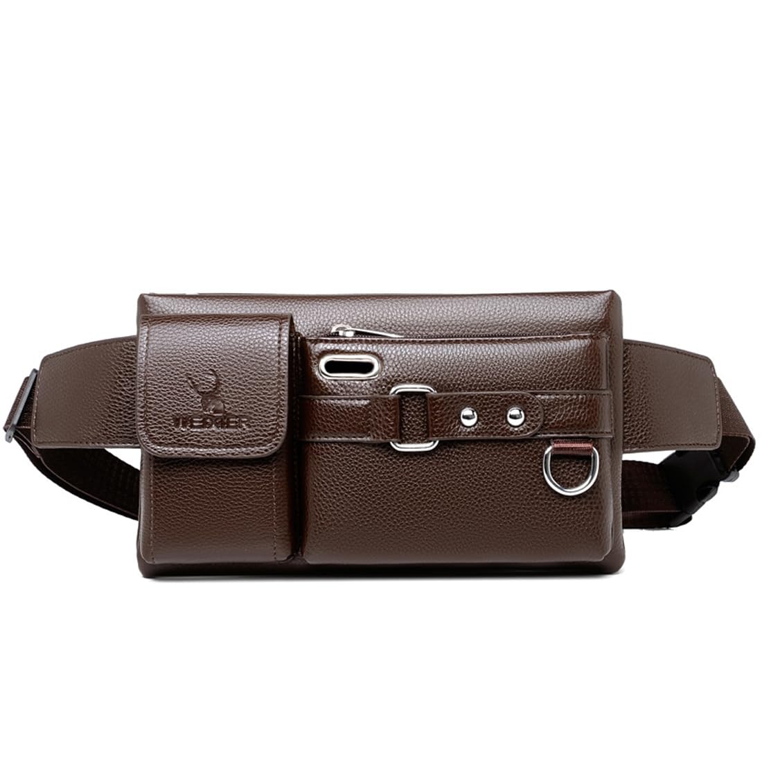 8117 Fanny Pack Waist Bag Multifunction Leather Hip Bum Bag Travel Pouch for Men and Women- Multiple Pockets Ideal for Hiking Running and Cycling (Brown)-image-49