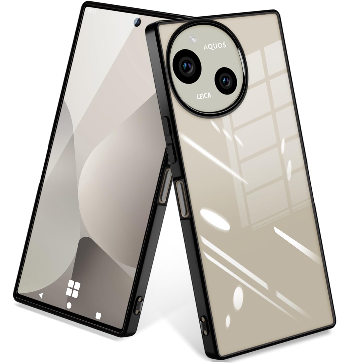 AQUOS R9 / R10 ケース クリア SH-51F SH-51E 対応 アクオスR9 / R10 カバー 薄型 軽量 TPU ソフト 耐衝撃 ストラップホール付き スマホケース 透明 保護（ブラック）