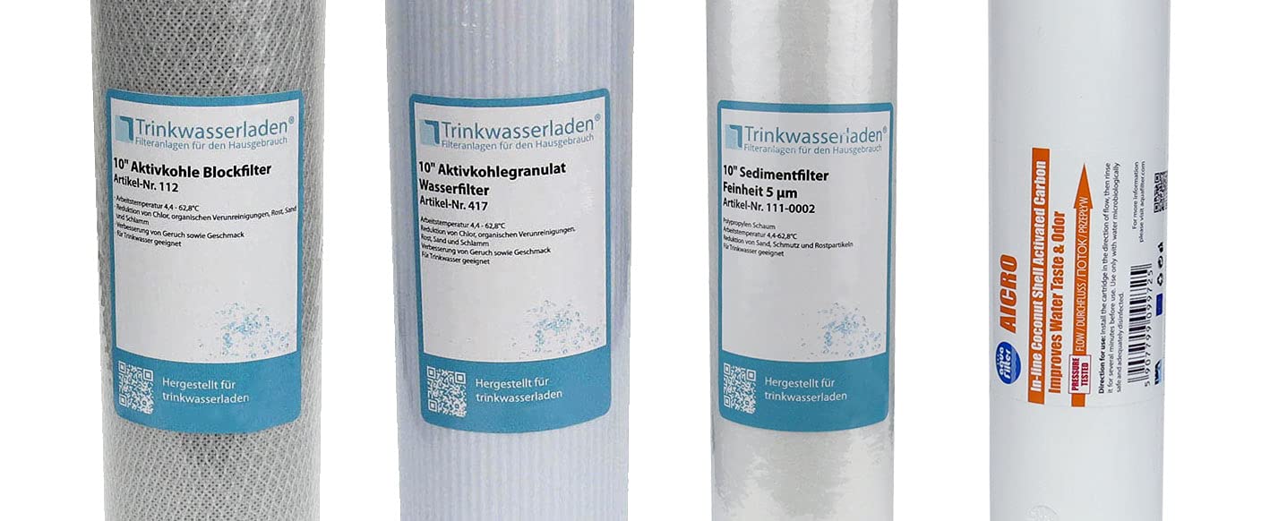 Trinkwasserladen Filter Set 10" 4-teilig Ersatzfilter Umkehrosmose Anlage RO Sediment Aktivkohle