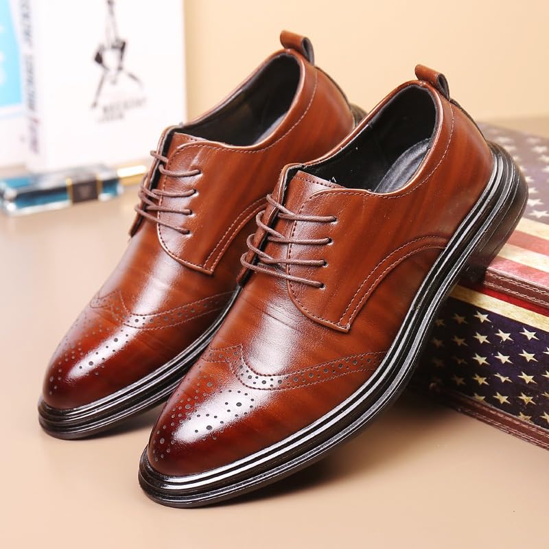 Men's Trendy Brogue Wingtip Dress Shoes Fashion Classic Carved Lace Up Low Heels Business Casual Oxford Comfort Orthopedic Shoes for Men3