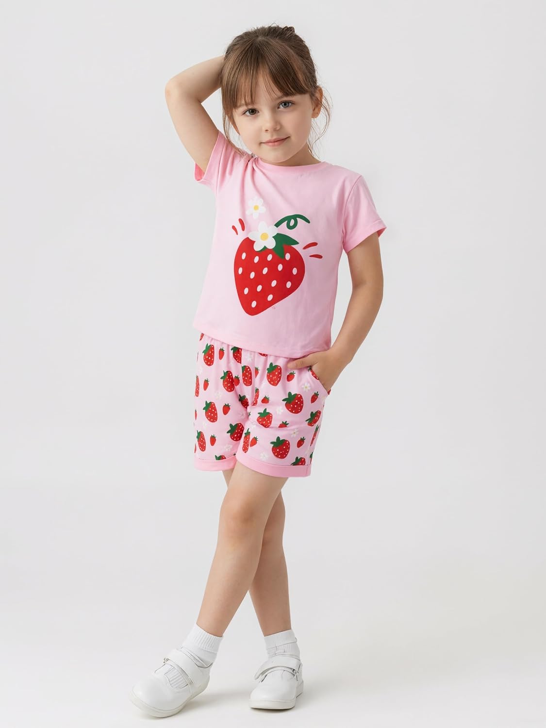 Popshion Baby Girl Pajamas Short Sleeve Toddler Girls Summer Short Sets Cotton Sleepwear Size 2 to 10 Years