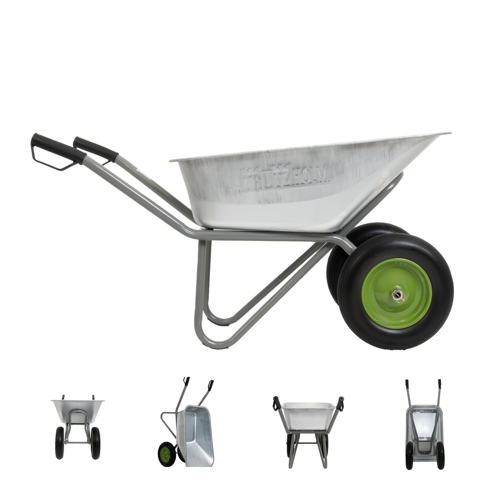 TRUTZHOLM 2-Rad Schubkarre 150L 150kg | stabile Gartenkarre Baukarre kippsicher | verzinkte Wanne | pannensichere PU-Räder | pulverbeschichteter Stahlrahmen | Sicherheitsgriffe | Zweirad