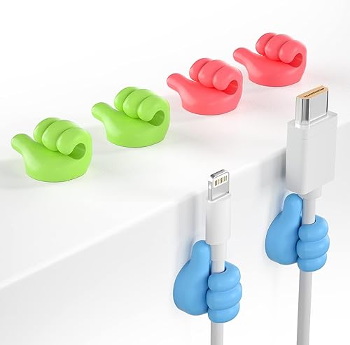 12 clips para cables, divertidos soportes para cables, ganchos de pared de silicona para pulgar, organizador de cables para escritorio, pared de