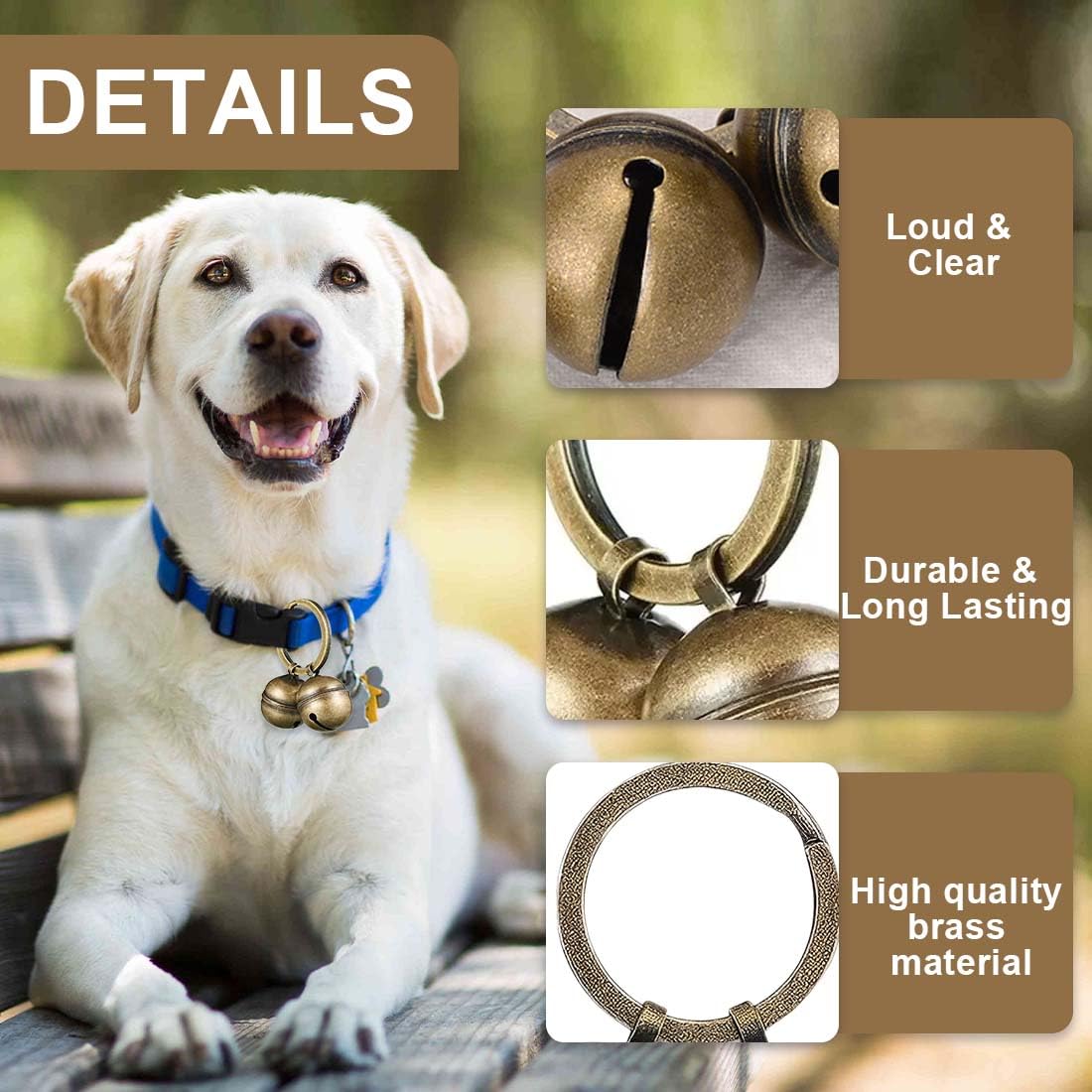 Tomedeks 2 Pcs Dog Bells for Pet Tracking,Cat Bells for Collars Loud,Extra Loud Cat Dog Collar Bells Vintage Copper Collar Charms Pendant with Key Ring Quick Clip,Pets Collar Charm(Bronze Colour) - Image 3