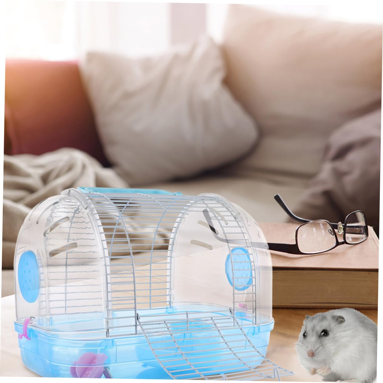 Kisangel Transparenter Bequemes aus Griff mit Hamster Kunststoff Hamsterkäfig zum Tragen Leicht Reinigen Kühles Schlafnest Rattenkäfige Zufällige Farbe und Kleintiere im Freien