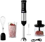 Mélangeur à main sans fil, 5-in-1 Mélangeur à vitesse variable, rechargeable avec 2000mAh Batterie sans BPA & Accessoires pour lave-vaisselle: 700ml Beaker,Chopper,Whisk & Frère de lait, Jet