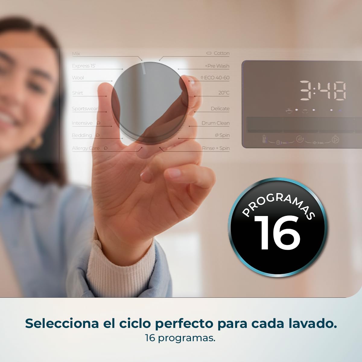 Cecotec Lavadora Carga Frontal 8Kg Bolero DressCode 8450 Inverter, 1400 rpm, 16 programas, Clase A-20%, Motor Inverter Plus, Allergy Care, Pearl Drum, Función Silence, Stop&Go y Kid Lock, Blanca — view 4