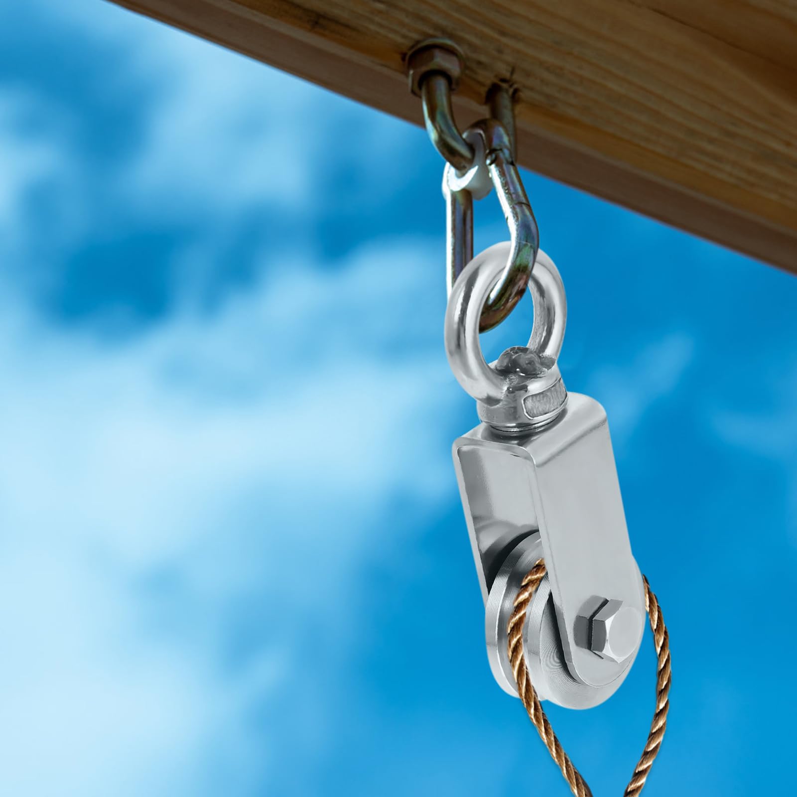 Polea de acero inoxidable de alto rendimiento de 34 mm con rodamiento de bolas, capacidad de carga de 250 kg, ideal para sistemas de cuerda, duradera y fiable (1 unidad)