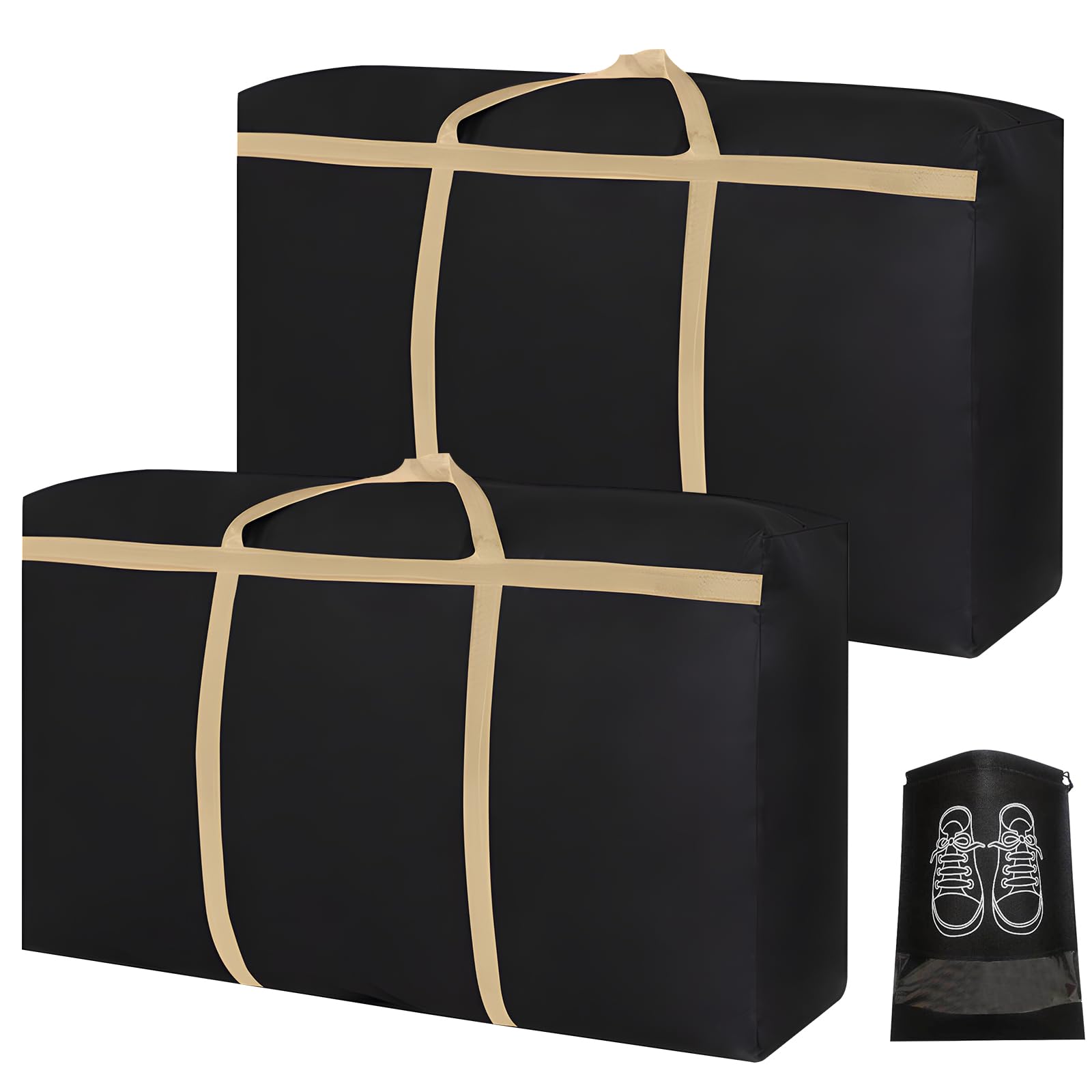 wiksite 2 Pcs 180L Extra Large Storage Bags Waterproof Under Bed Storage 600D Oxford Thickened Sturdy Moving Bags Bedding Storage Dustproof for Clothes Quilt Bedding Traveling & Moving 180L-Black