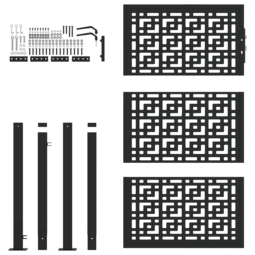 Puerta de jardín Puertas metalicas Exterior Cancela de Valla Barrera de Jardín Puerta de Valla de Jardín con Sistema con Cerradura Entrada Exterior-Negro-105 x 155 cm-Dise?o Cruzado