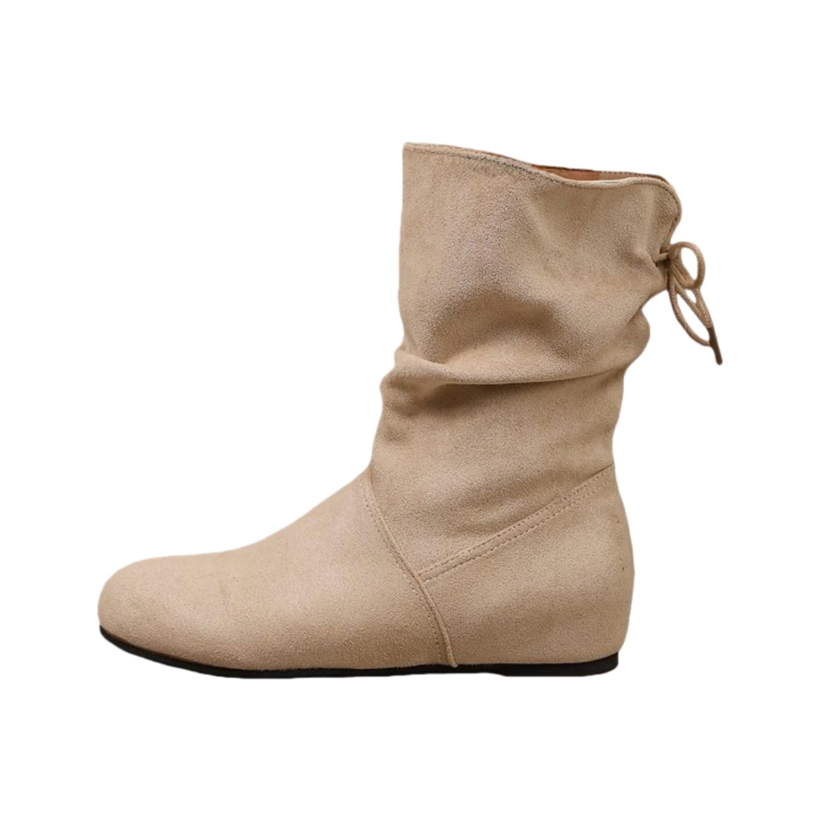 Womens Wide Width Flat Boots Lace Up Mid Calf Fashion Suede Back Lace Up Booties Casual Lightweight Round