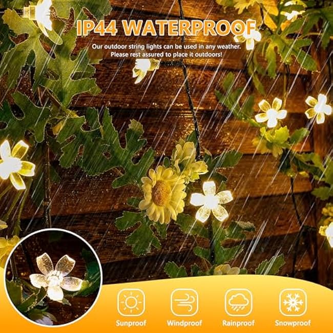 Solar Flower String Lights,2PACK 50 LED Solar Fairy Light Outdoor Waterproof,Cherry Blossoms String Lights for Fence Patio Yard Christmas Tree,Lawn,Patio,Garden Decoration(Warm White)