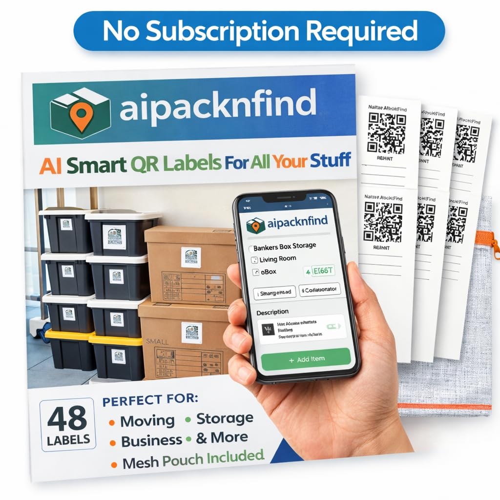 AI PackNFind 3x5 Smart Labels QR Code Stickers 48 Pcs QR Code Labels