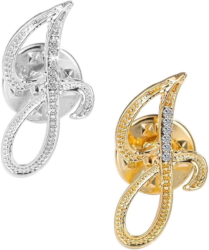 Initial Letter Brooch Pin 26 Letters Small Lapel Pin - Clear Crystal Rhinestone Tie Tack Name Personalized Breastpin for Women Pack of 2 Gold and Silver