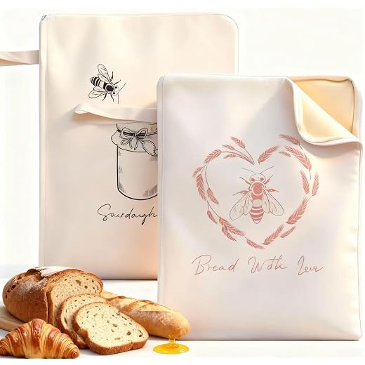 Premium Beeswax Bread Bags for Sourdough with Wide Zipper Access, 2 Pack XL(13x17in) Reusable Organic Beeswax-Coated Linen Cotton Bread Bags for Homemade Bread, Keeps Bread Fresh Naturally