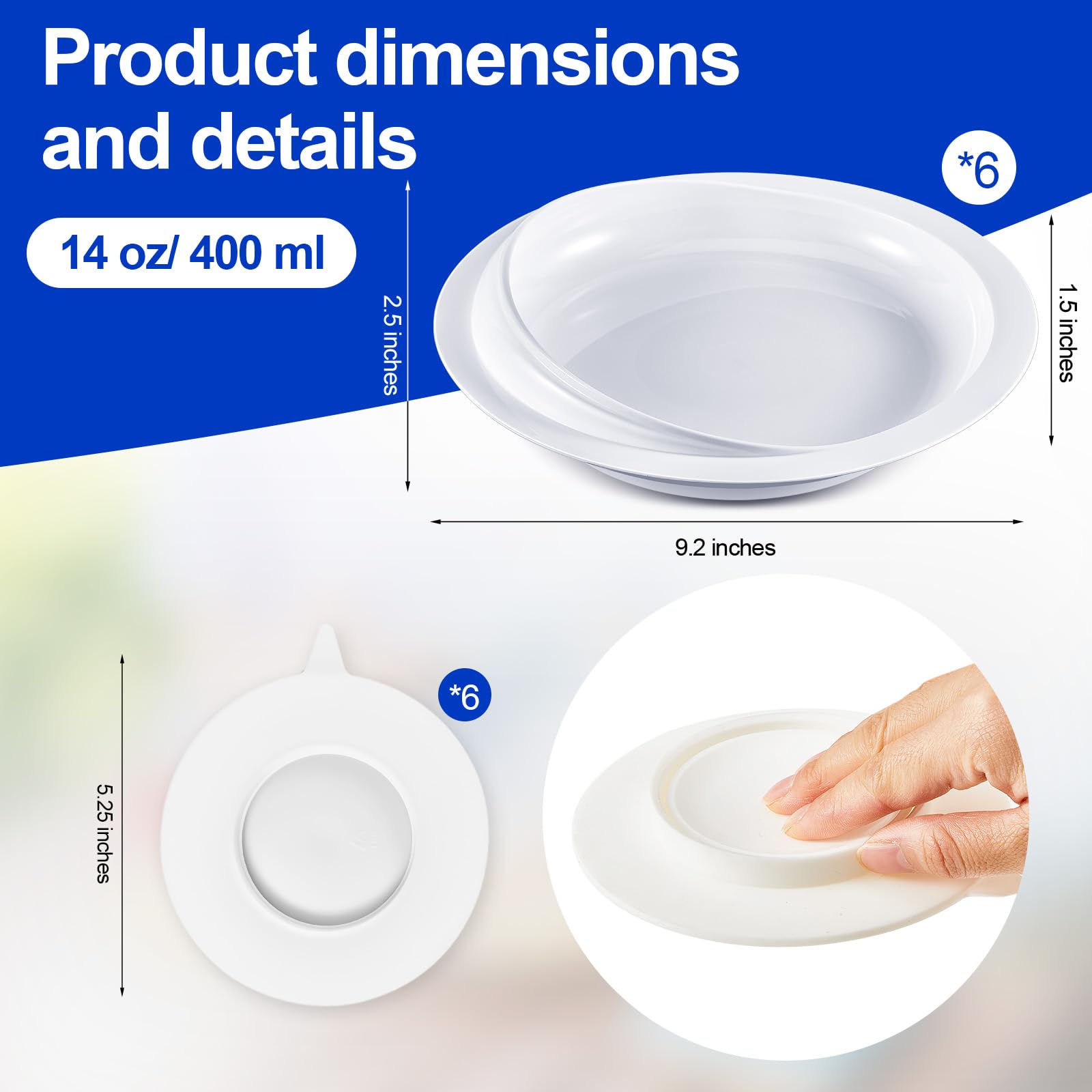 6 platos a prueba de derrames con base de succión, cuencos adaptables de 9.2 pulgadas alto-bajo, vajilla antideslizante para ancianos discapacitados de Parkinson, demencia, accidente cerebrovascular