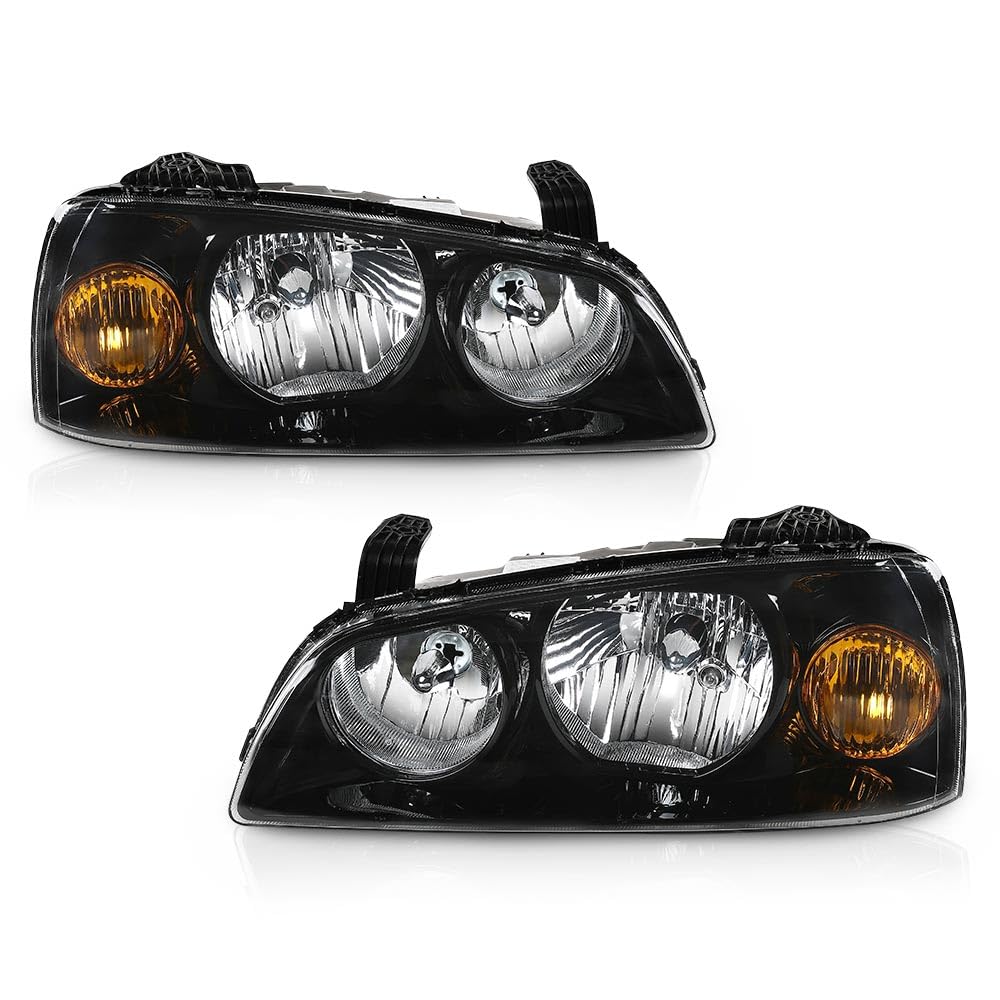 G-PLUS Front Headlights Assembly Compatible with Elantra 2004-2006 Headlamps,HY2502130 HY2503130 Clear Lens Black Housing Amber Reflector