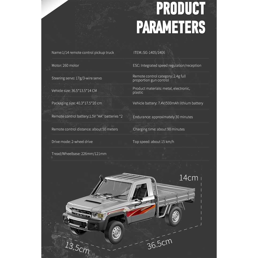 Pickup RC, skala 1/14, 2,4 g, w pełni proporcjonalna furgonetka RC z niezależnym zawieszeniem i regulowanymi ustawieniami przekładni, prezent dla dorosłych (wersja RTR/beżowa)