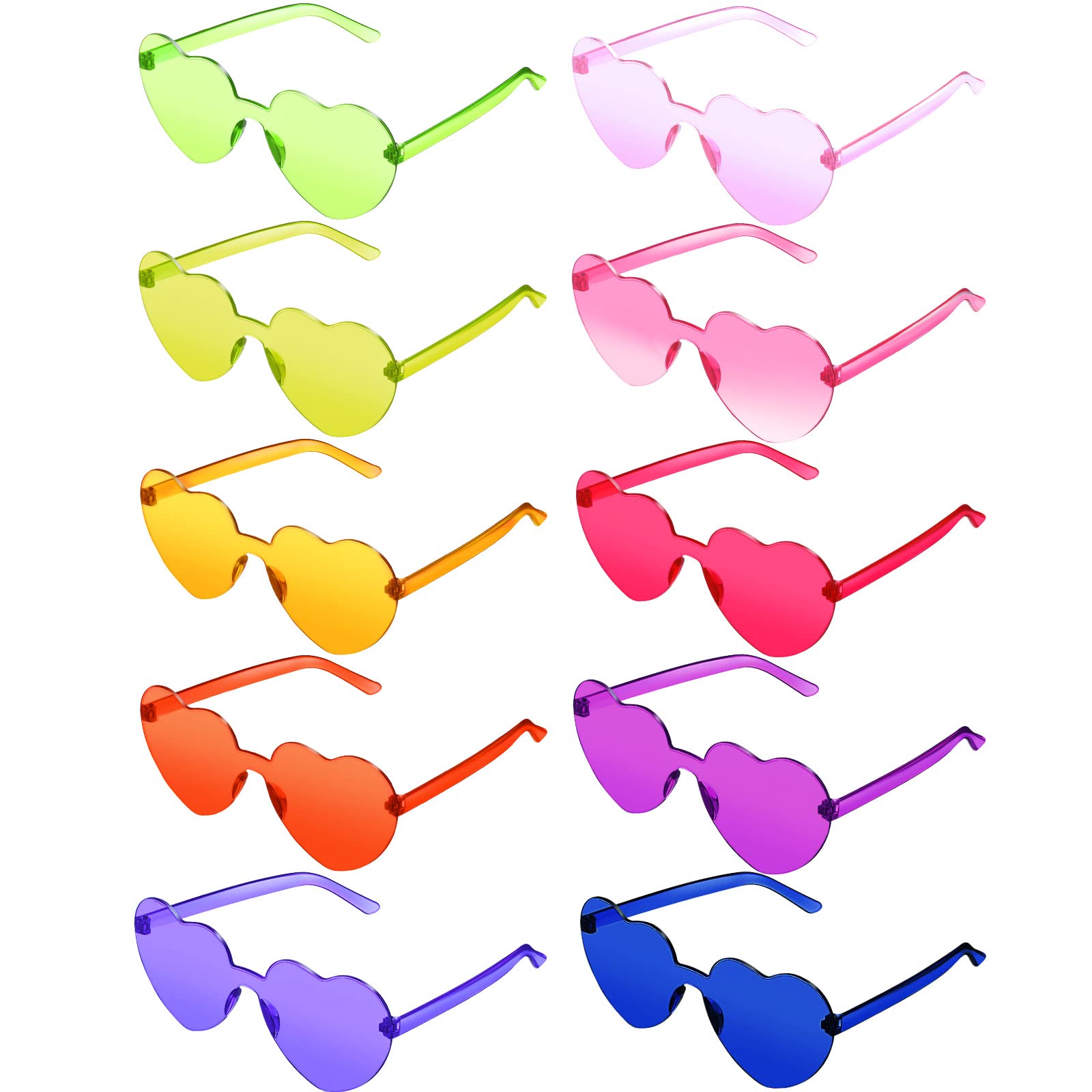 TOODOO 10 Pairs Heart Shaped Sunglasses Rainbow Sunglasses Candy Color Rimless Glasses for Women Girl Party Favor