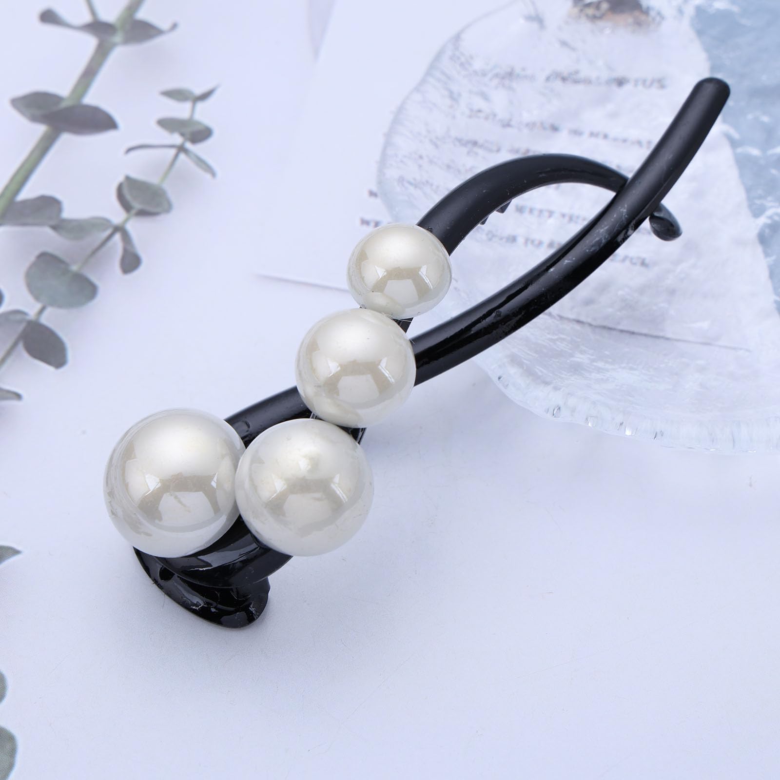 Enautoabs French Pearl Hair Clip Large Pearl Banana Hairclip Black Pearl Twist Hair Barrette Big Pearl Hair Claw Clips Non-Slip Hairclip Decorative Hair Accessories For Women Headdress - Image 4