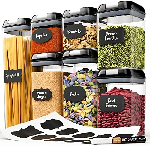 Airtight Food Storage Containers for Kitchen & Pantry Organization and Storage (7 Pack) - BPA Free Plastic Food Containers with Lock Lids - Sugar, Flour, Pasta & Cereal Canister with Labels & Marker