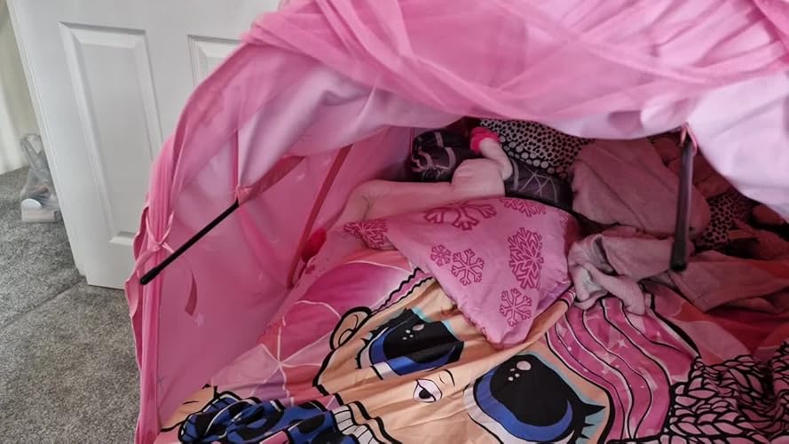 HI SUYI Children's Cabin Bed, Tunnel Tent for 90-100 cm Wide, High Bed, Stacking Tent, Fabric, Pink, Single