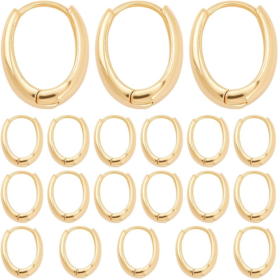 SUNNYCLUE 1 Box 20Pcs Real 18K Gold Plated Brass Huggie Hoop Earrings Oval Earring Hooks Bulk Metal Round Ring Tiny Cartilage Hook Hoops with Latch Back Closure for Jewelry Making DIY Crafts Supplies