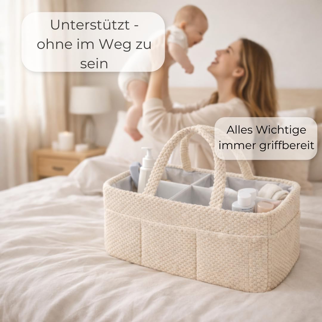 Generisch Wickelkorb Beige Flauschig - Wickelorganizer für Babys – Aufbewahrungskorb für Windeln, Feuchttücher und Babyartikel – Perfektes Baby Geschenk, Organizer für Wickeltisch und Wickeltasche