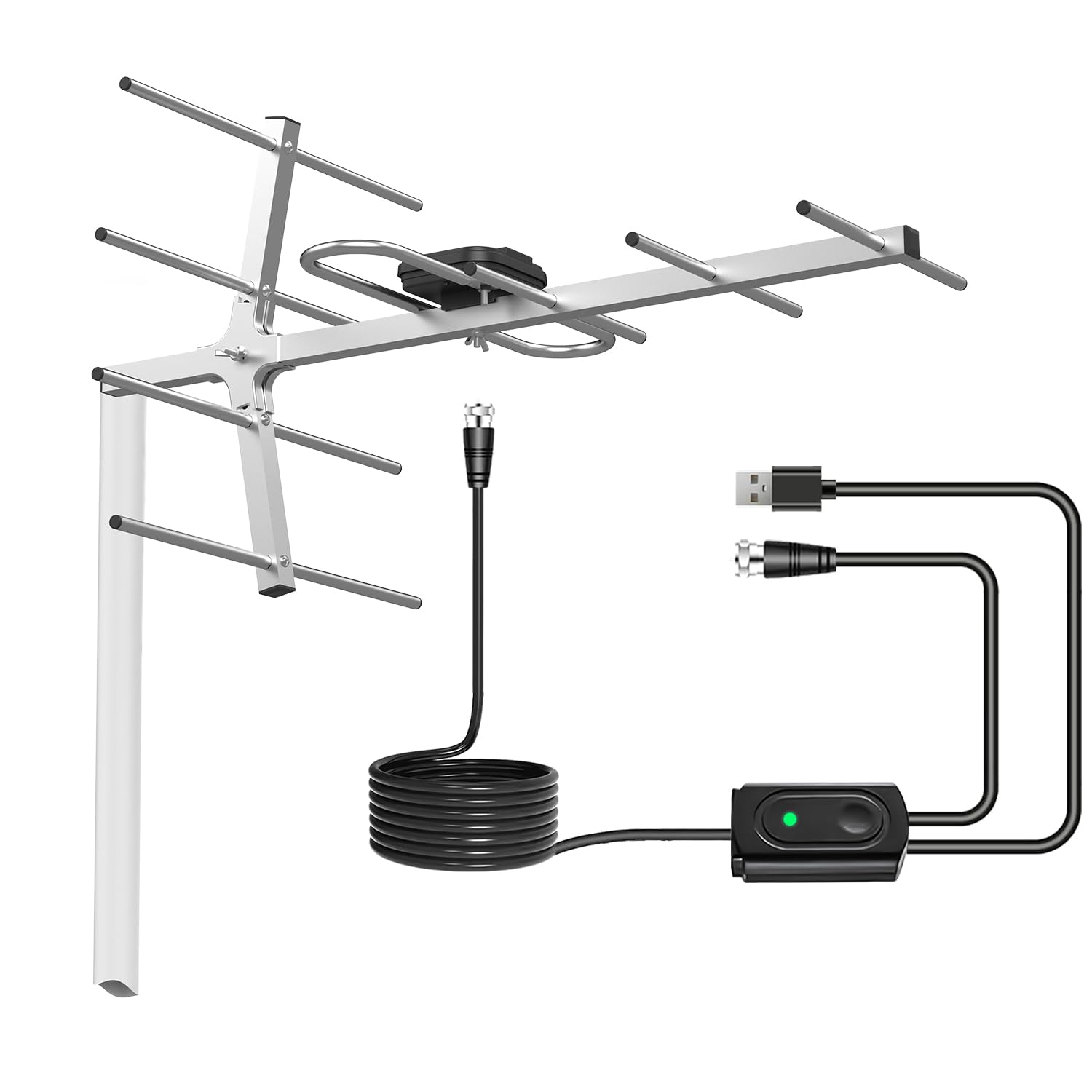 Yagi Antenne TV satellite HD, antenne HDTV numérique extérieure, rotation directionnelle à 360 degrés, longue portée avec UHF/VHF, prend en charge 4K, 1080p, Smart et anciens téléviseurs