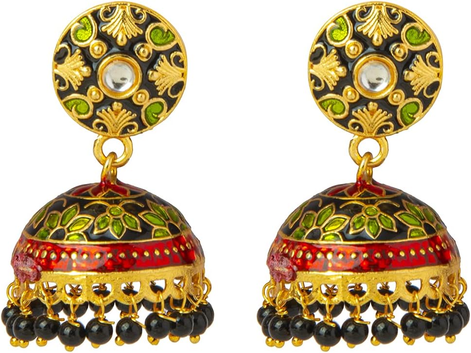 Bodha Traditional Indian Handcrafted Gold Plated Designer Traditional Ethnic Meenakari Kundan Jhumka Earrings Women