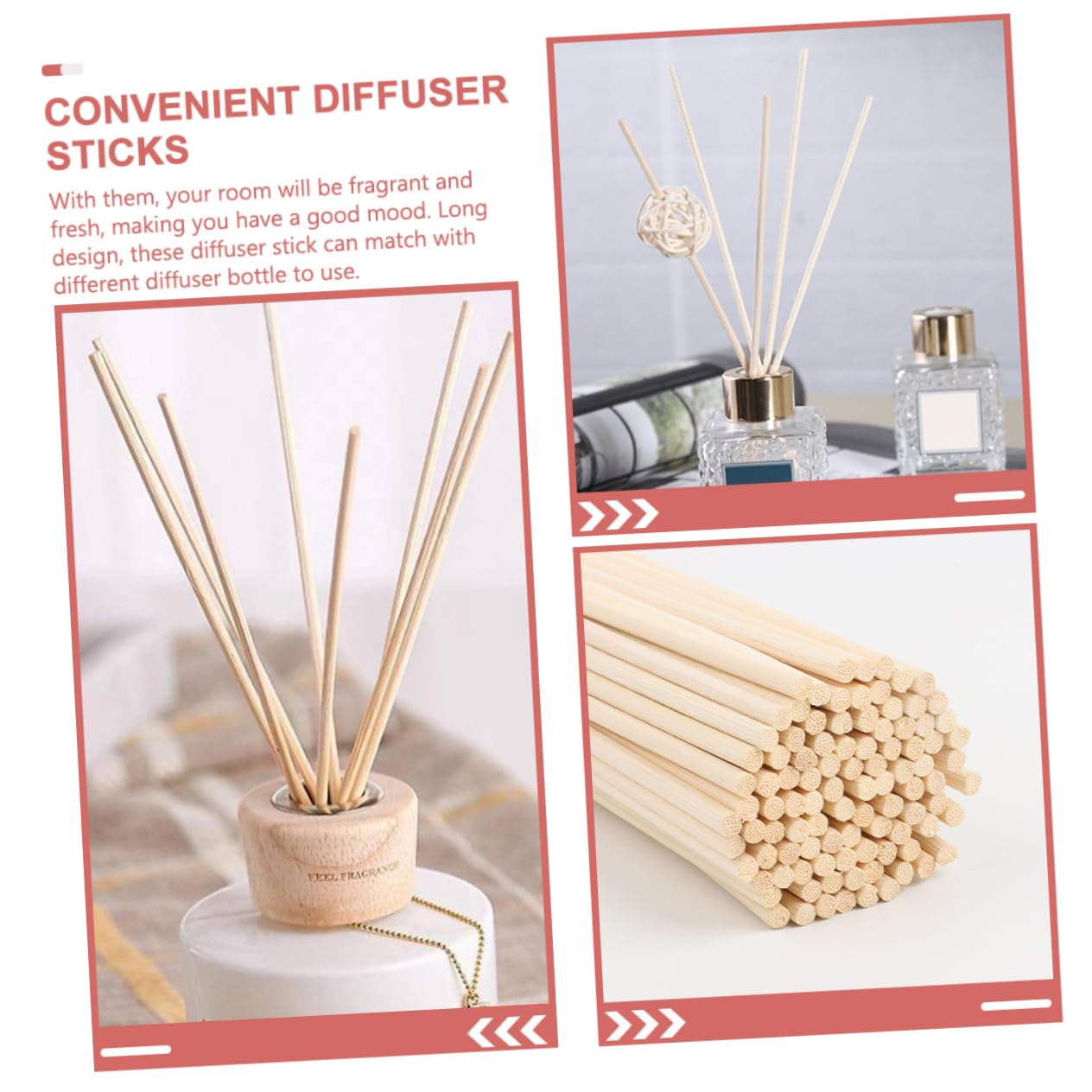TOPPERFUN Aroma Diffuser Sticks 100 Pack Natural Rattan Fragrance Oil Diffuser for Home Decor