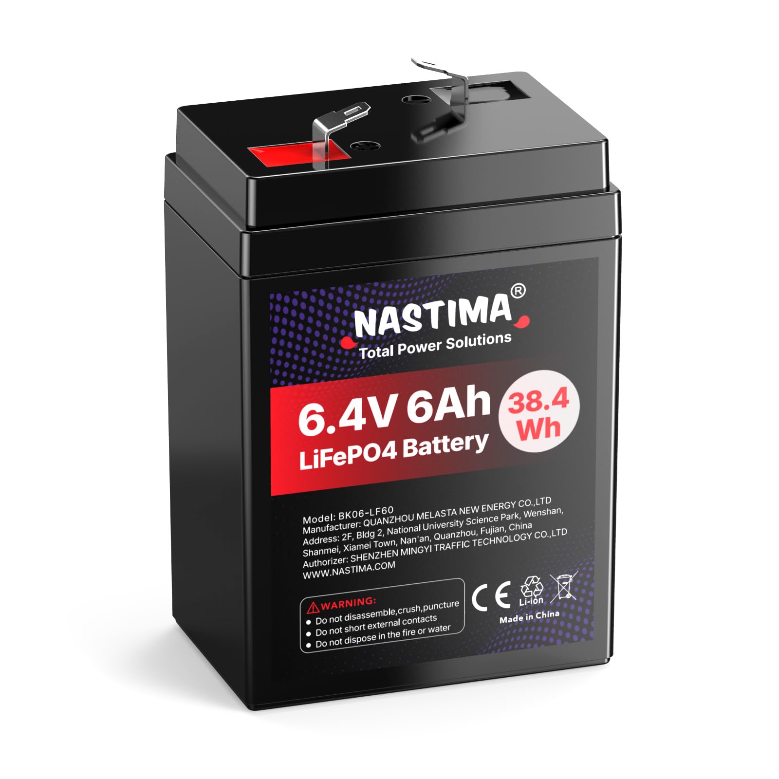 NASTIMA 6V 6Ah LiFePO4 Battery Pack with BMS