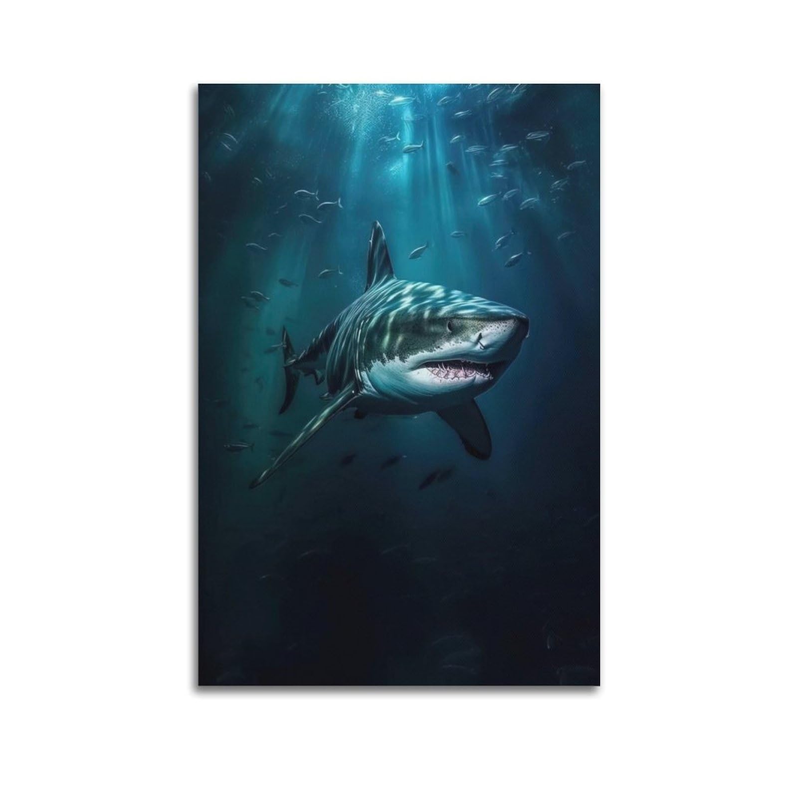 ZSZWHJ Animal Poster Sharks in The Deep Sea Poster Decorative Painting Canvas Wall Posters And Art Picture Print Modern Family Bedroom Decor Posters 16x24inch(40x60cm)