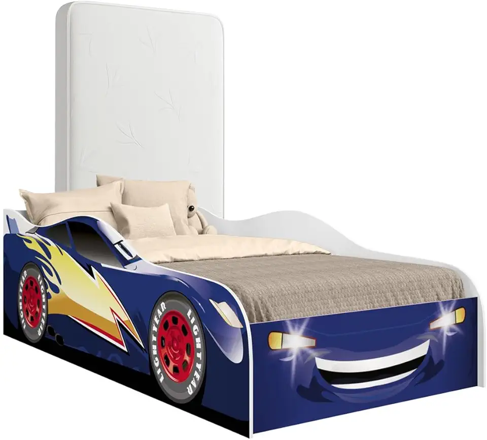 CAMA CARRO INFANTIL COM COLCHÃO (Azul)